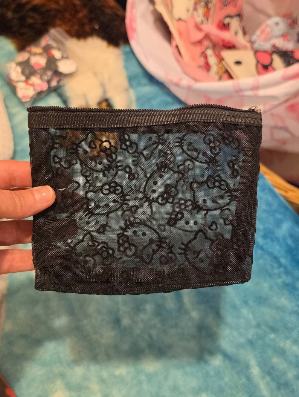Hello Kitty Black Lace Mesh Cosmetic Pouch